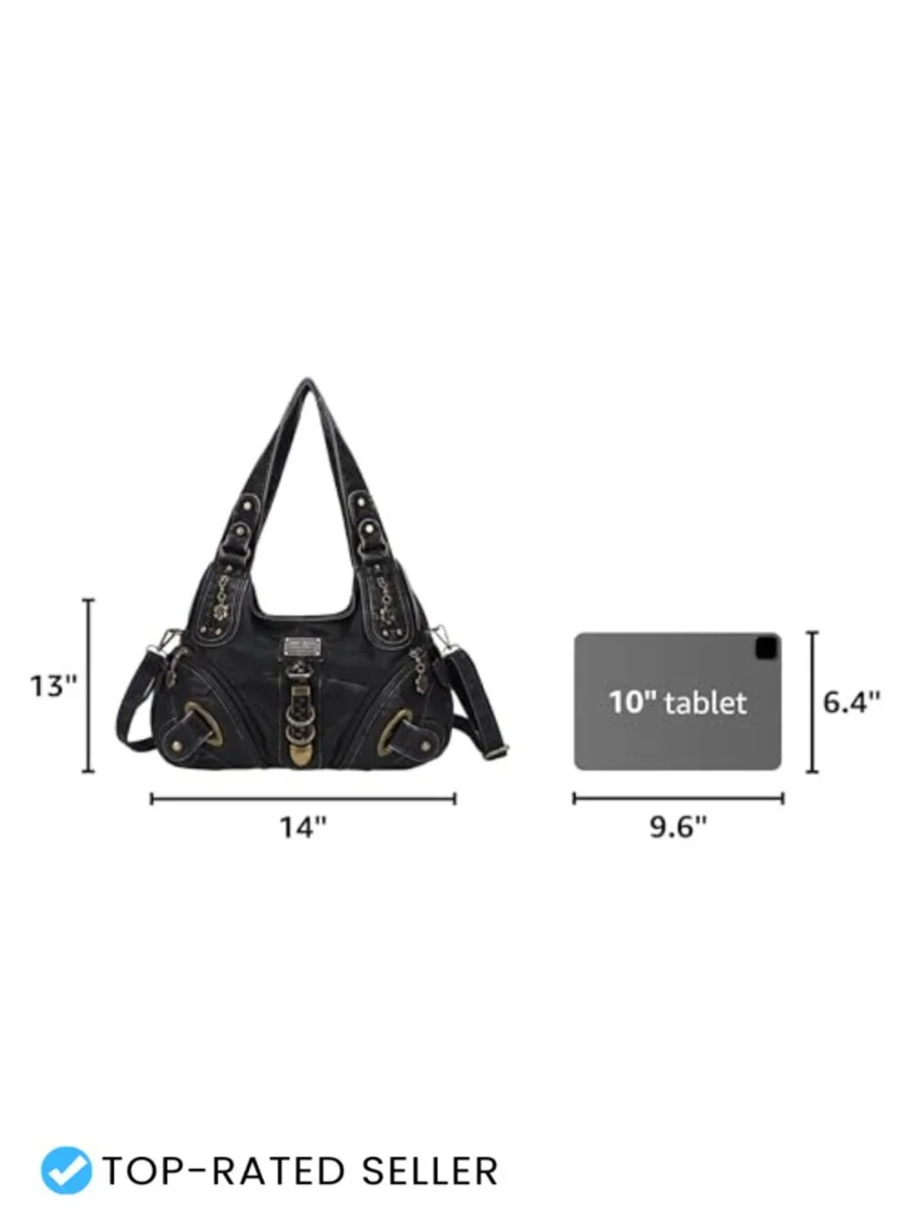 Washed PU Leather Hobo Satchel Handbag with Silver Hardware, Large Shoulder Bag